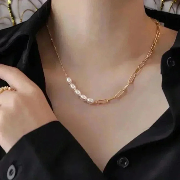 🆕️18K Gold Plated Pearl Chain Necklace | Dainty & Elegant Trendy Jewelry ✨ - Picture 4 of 12